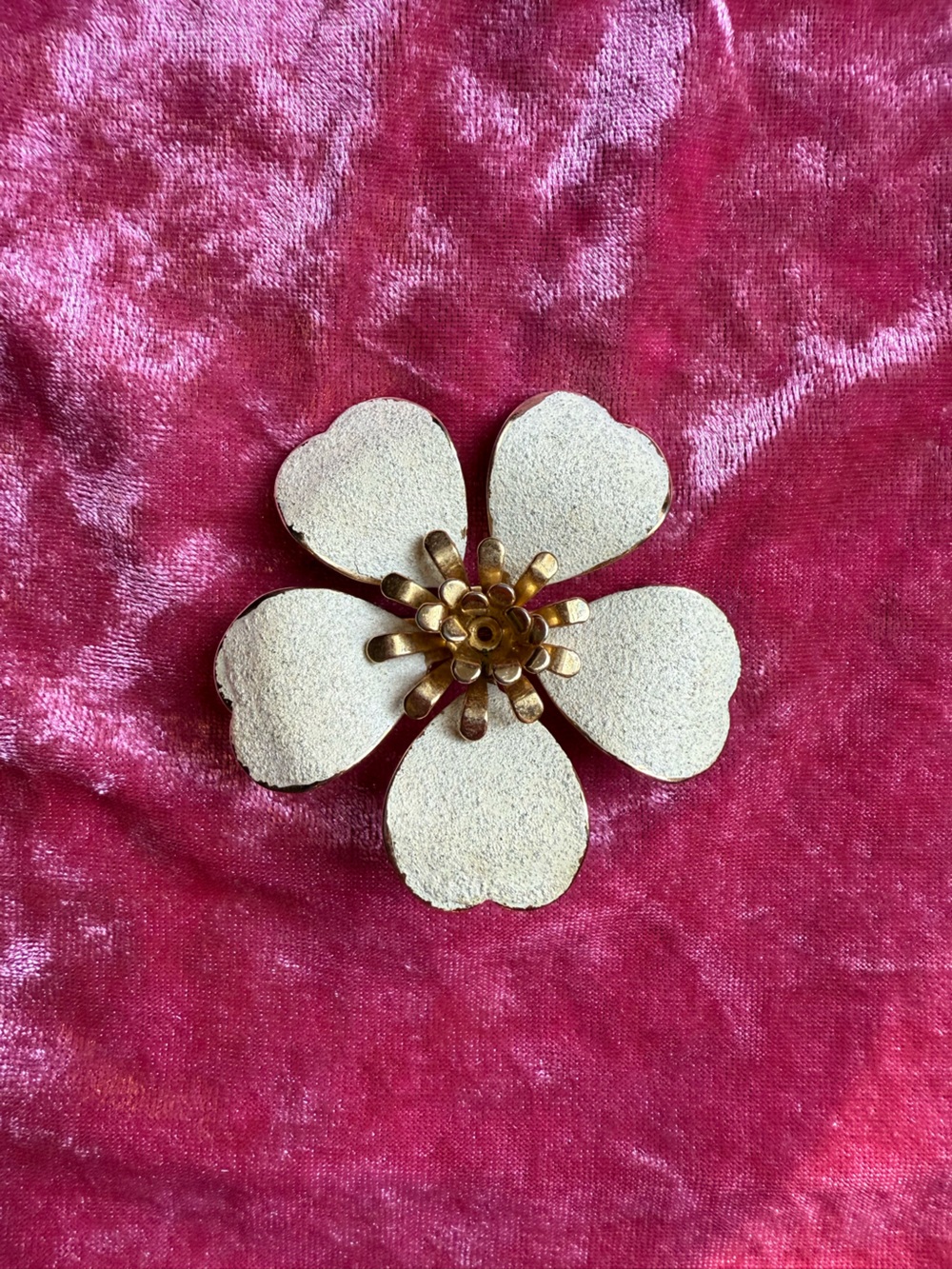 Vintage Gold and White Flower Brooch